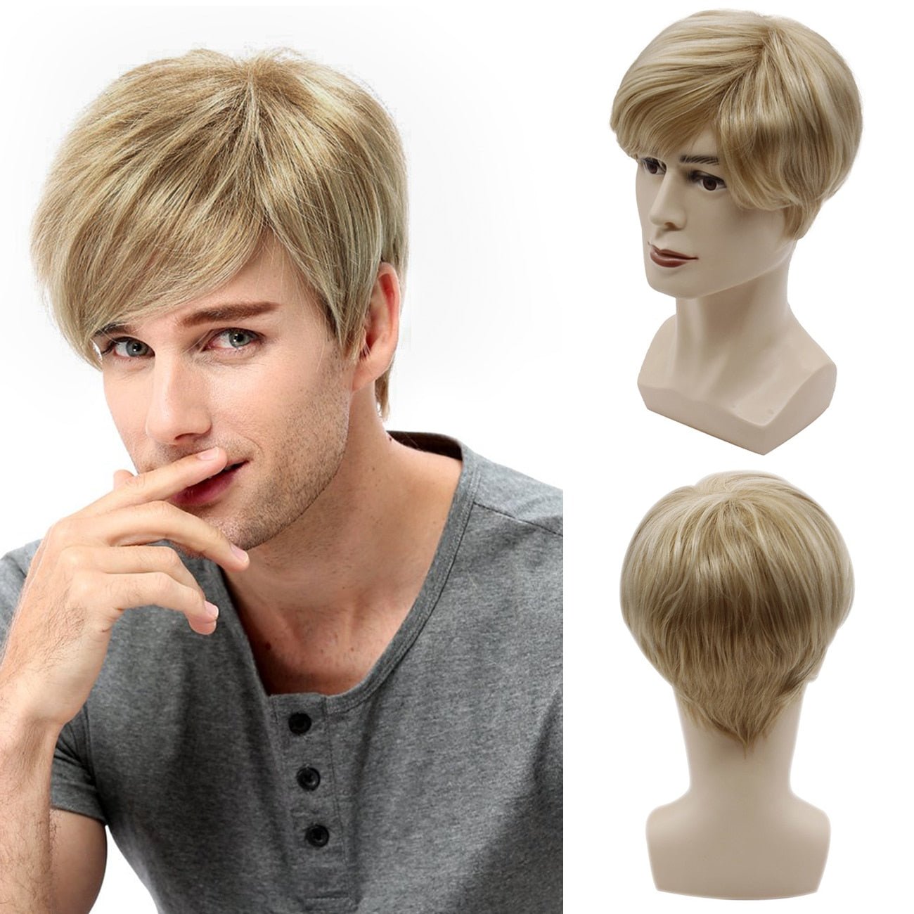 Short Men Blonde Straight Synthetic Wig - HairNjoy