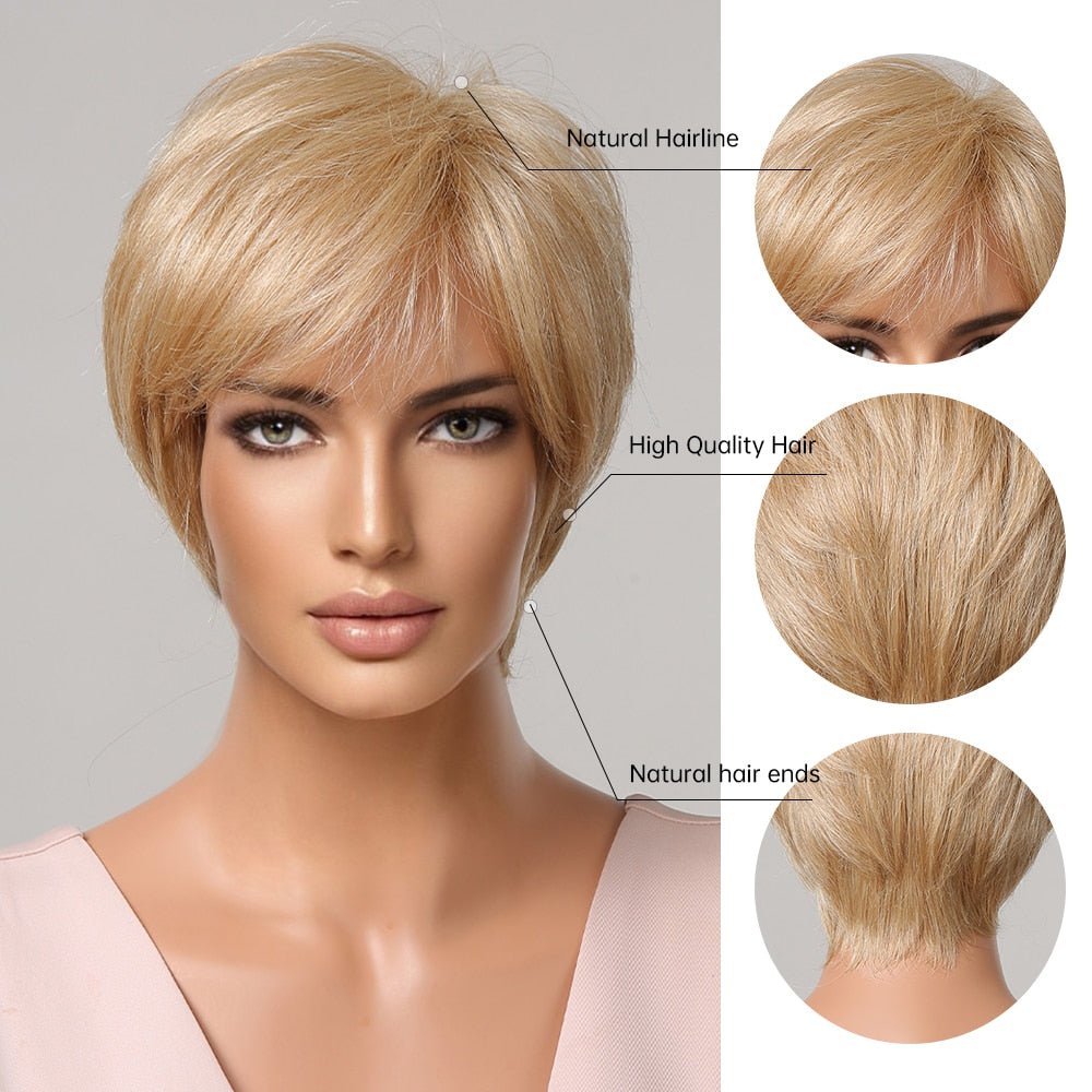 Short Pixie Blonde Silver Human Hair Blend with Bangs - HairNjoy