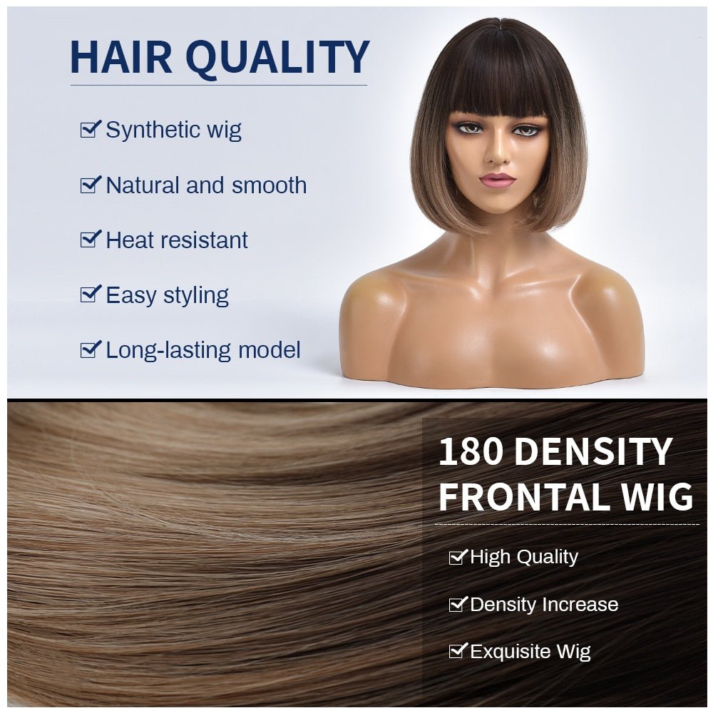 Short Straight Bob Synthetic Wig with Bangs - HairNjoy