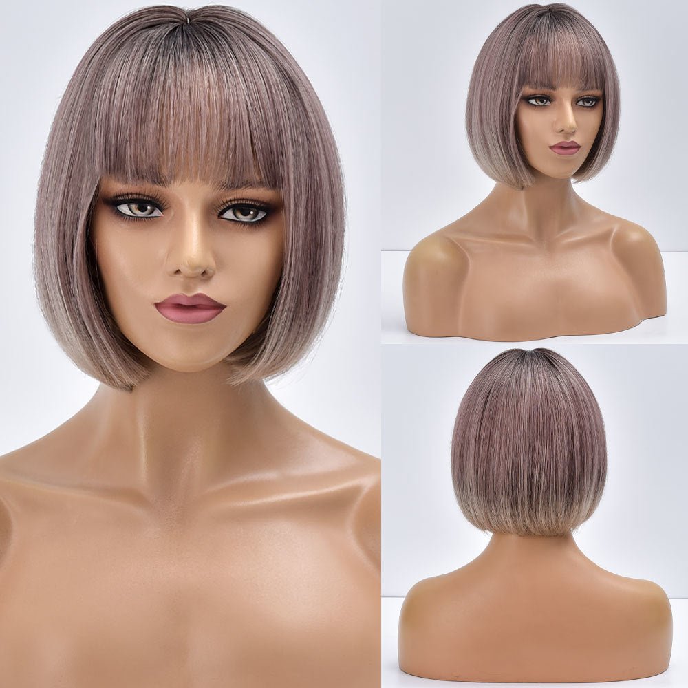 Short Straight Bob Synthetic Wig with Bangs - HairNjoy