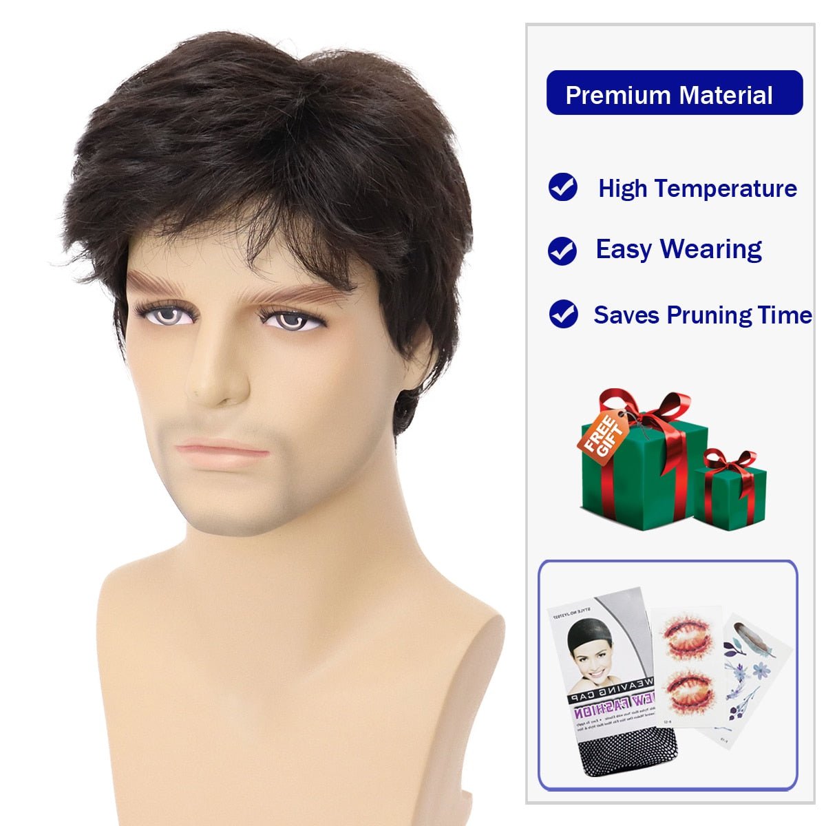 Short Wigs for Men Synthetic Wig with Bang - HairNjoy