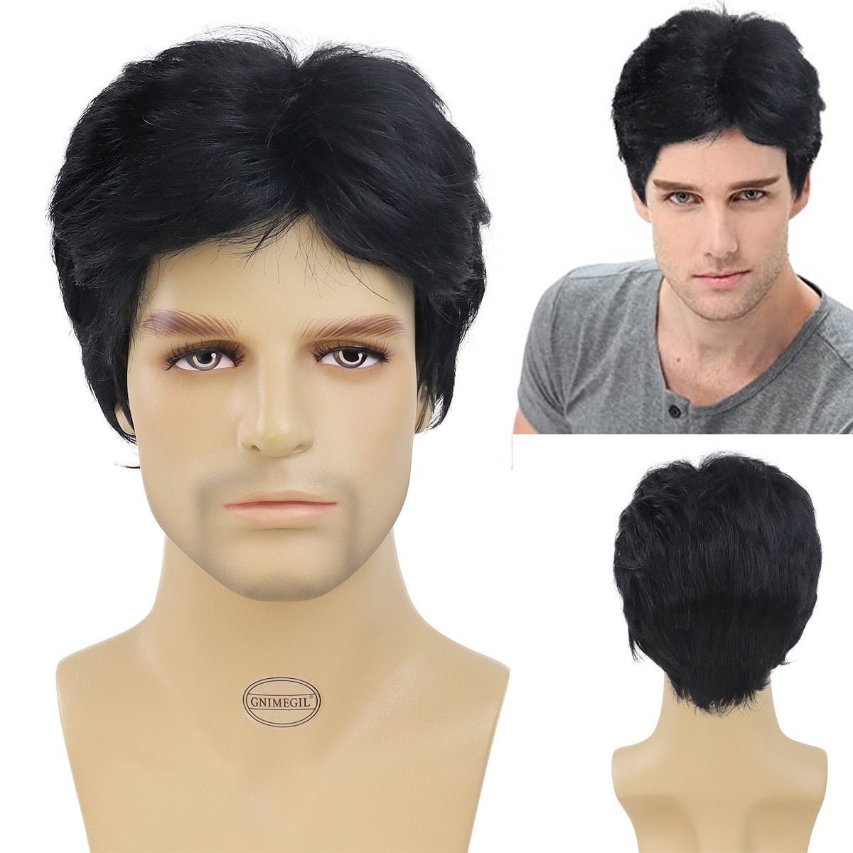 Short Wigs for Men Synthetic Wig with Bang - HairNjoy