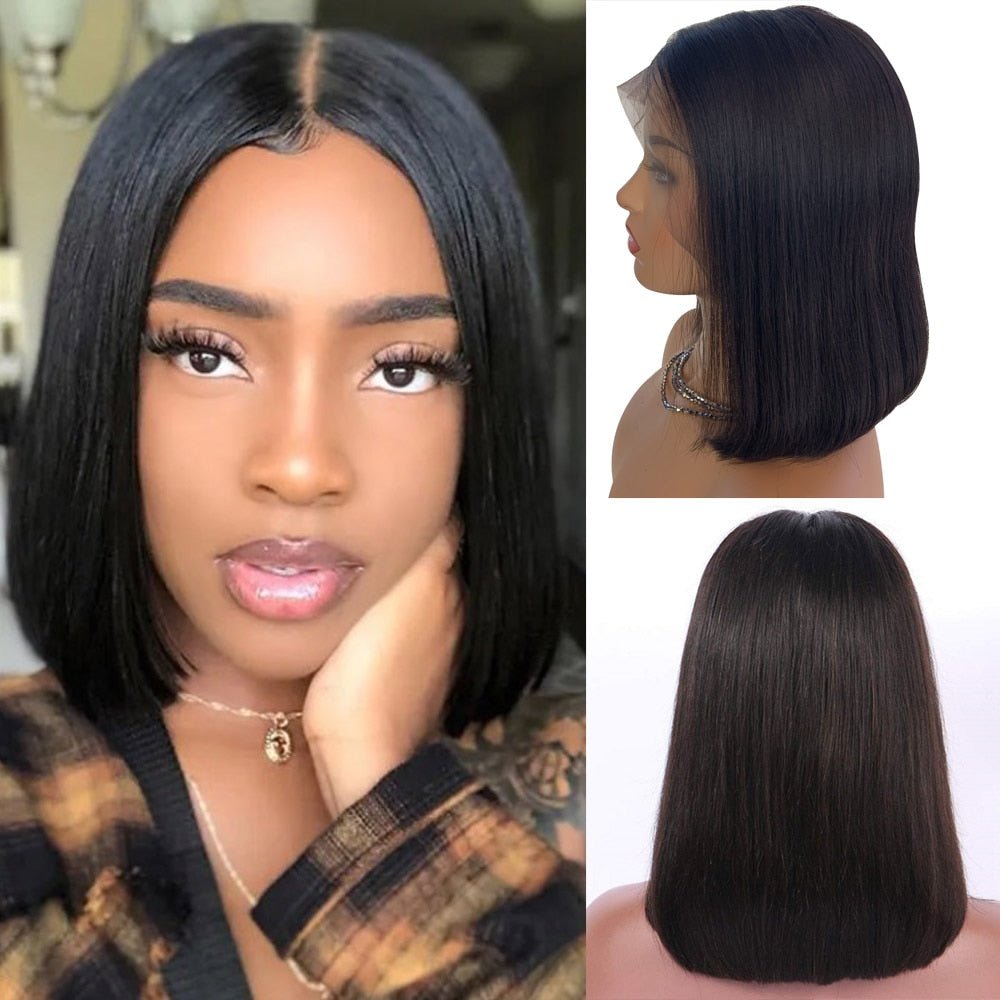 Shot Bob Brazilian Human Hair Lace Frontal Black Wig - HairNjoy