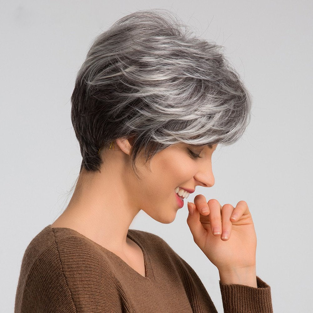 Silver Gray Blonde Black Pixie Human Hair Wig with Bangs - HairNjoy
