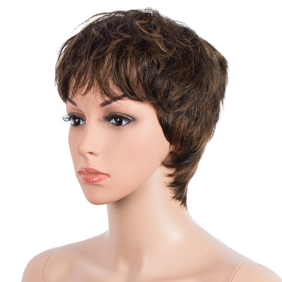 Sleek Human Hair Natural Short Brazilian Pixie Cut Ombre Colored Wigs - HairNjoy
