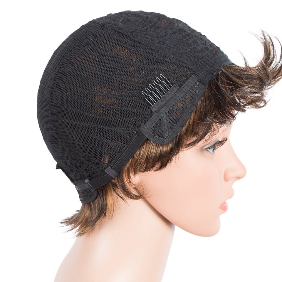 Sleek Human Hair Natural Short Brazilian Pixie Cut Ombre Colored Wigs - HairNjoy