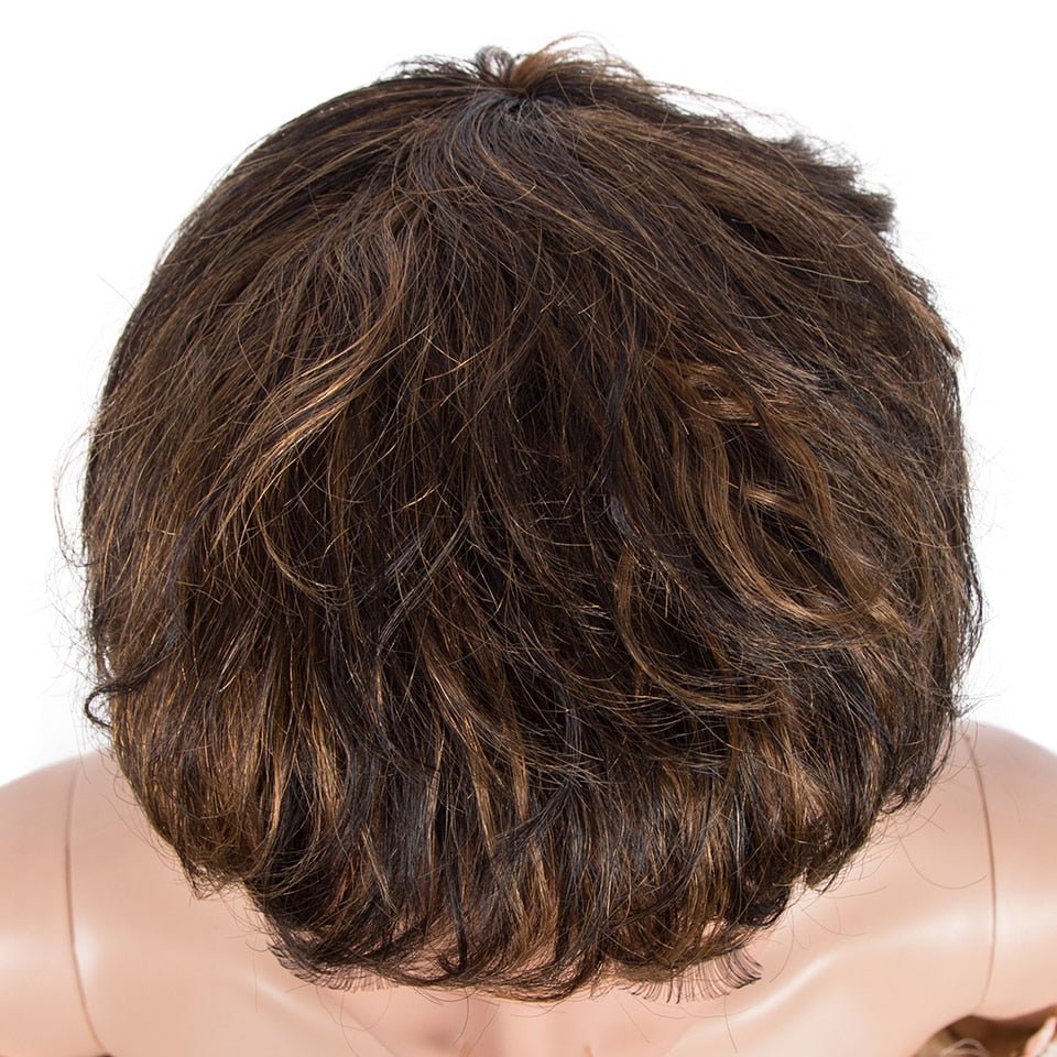 Sleek Human Hair Natural Short Brazilian Pixie Cut Ombre Colored Wigs - HairNjoy