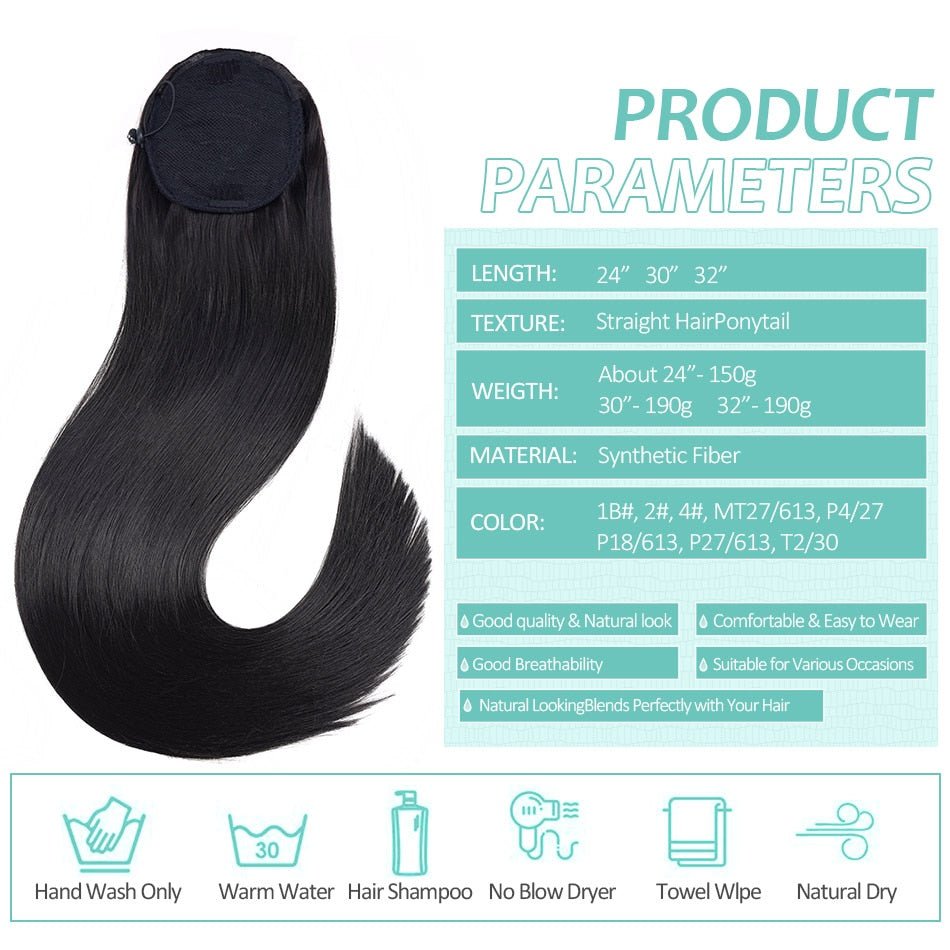 Synthetic Long Straight Drawstring Ponytails - HairNjoy