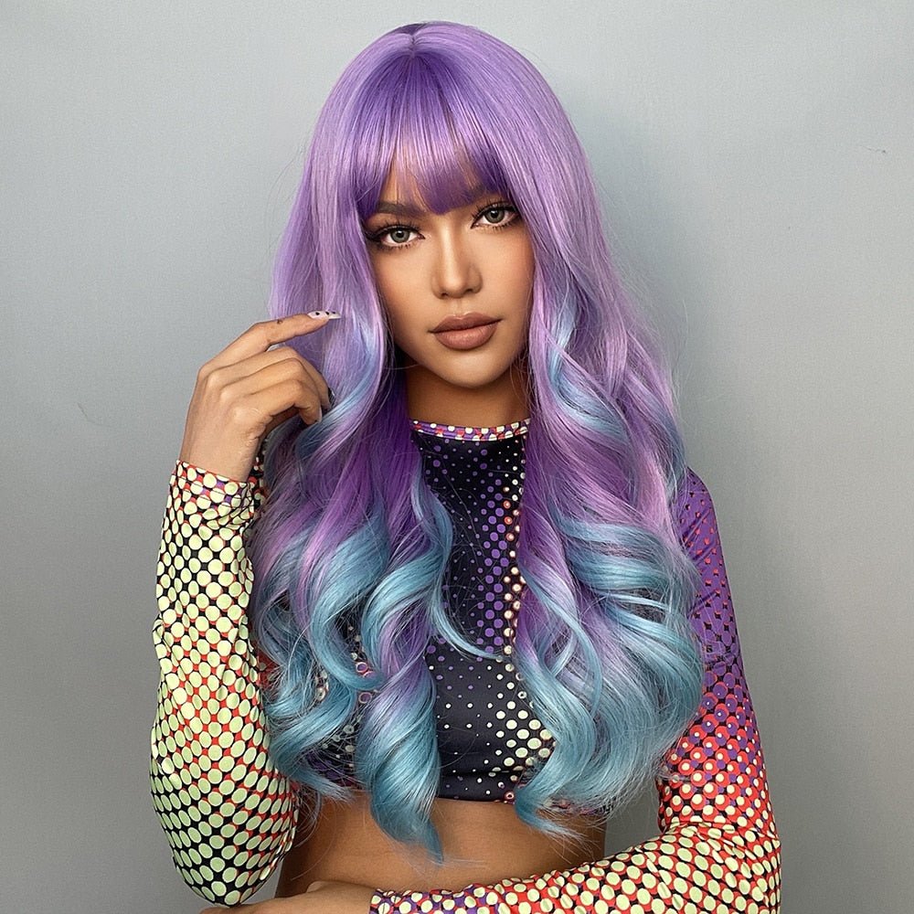 Synthetic Long Wavy Purple + Blue Ombre Wig - HairNjoy