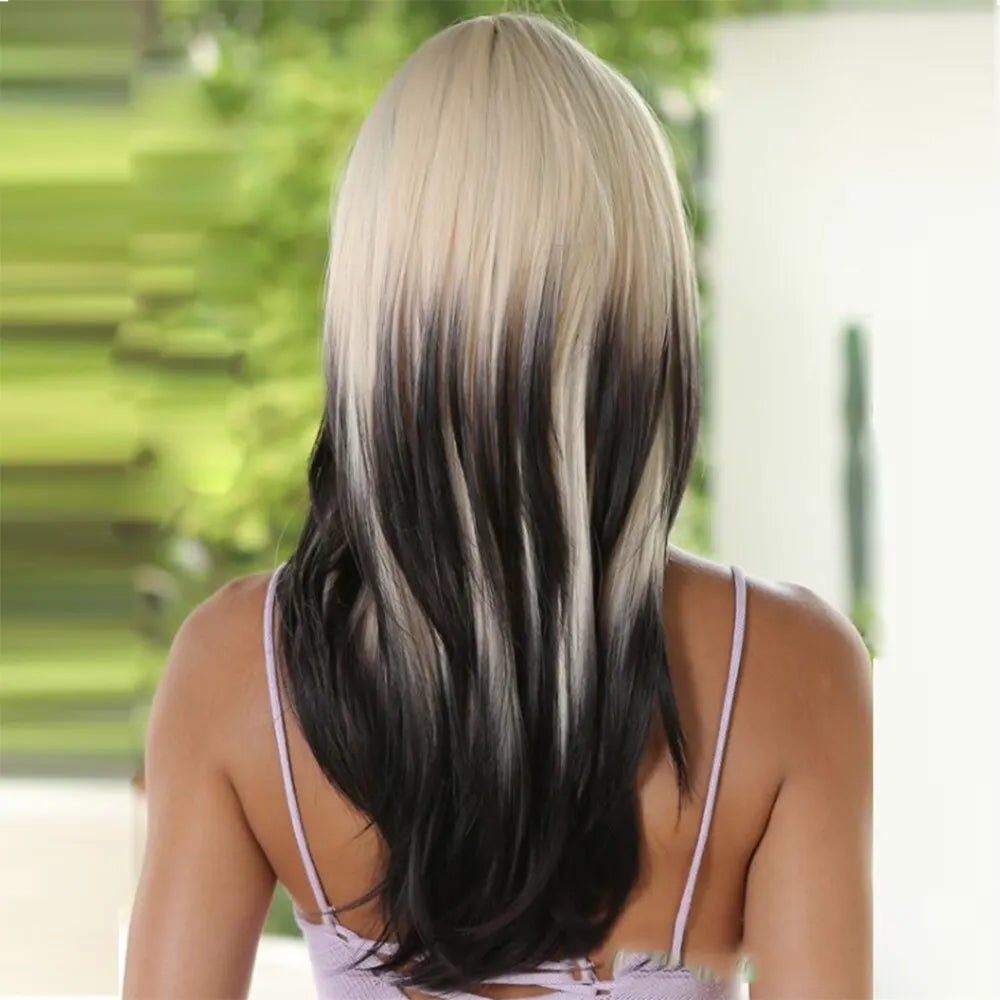 Synthetic White Gradient Black Layered Wigs - HairNjoy