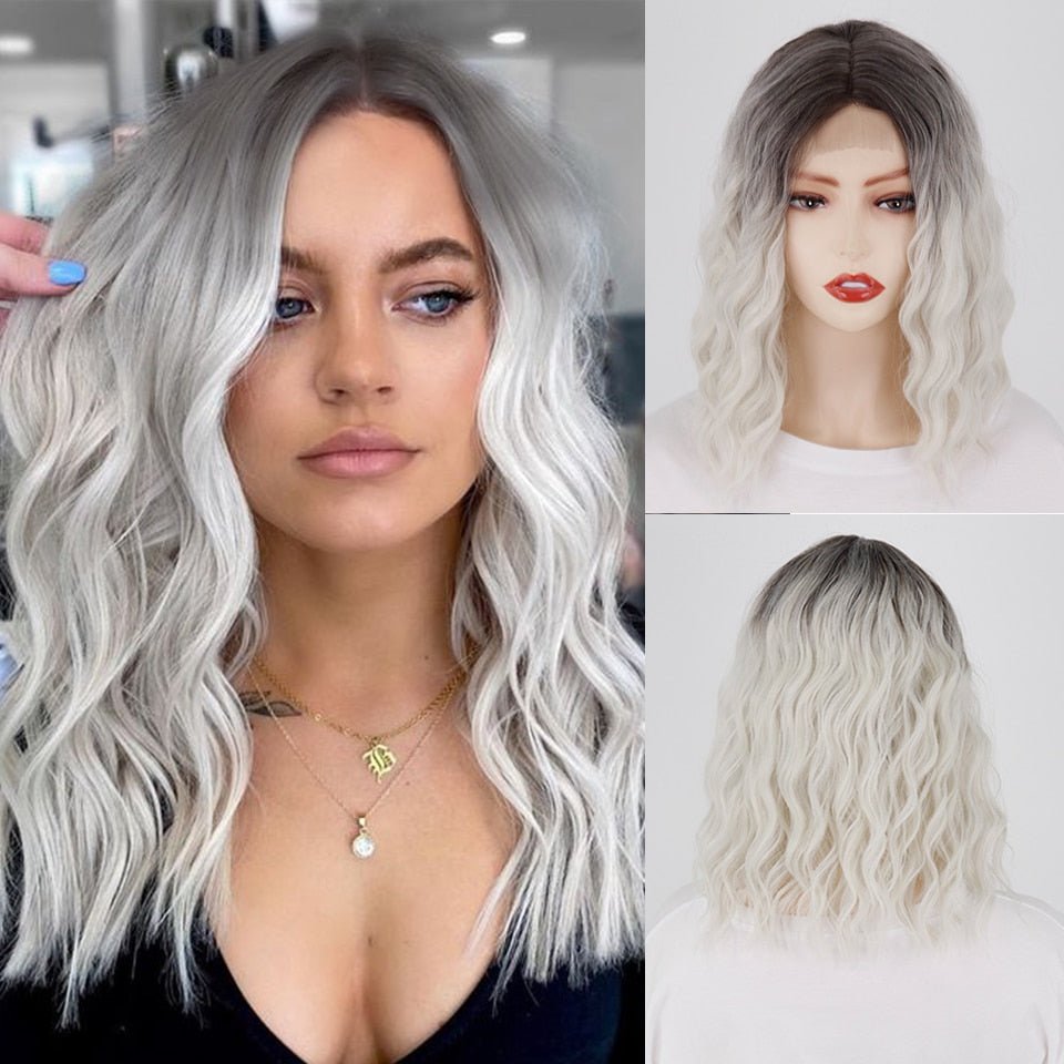 Wavy Ash Blonde Short Synthetic Wigs - HairNjoy