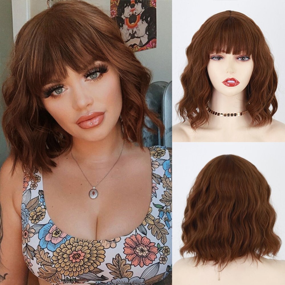 Wavy Brown Short Synthetic Wig - HairNjoy