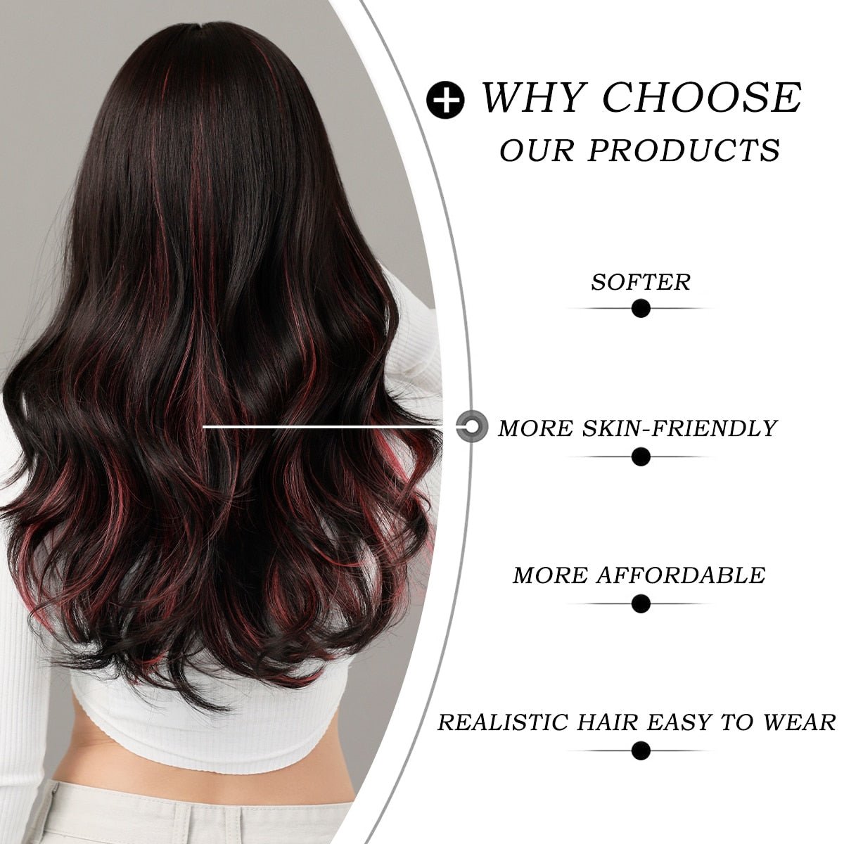 Wavy Dark Brown Highlight Pink Wigs - HairNjoy