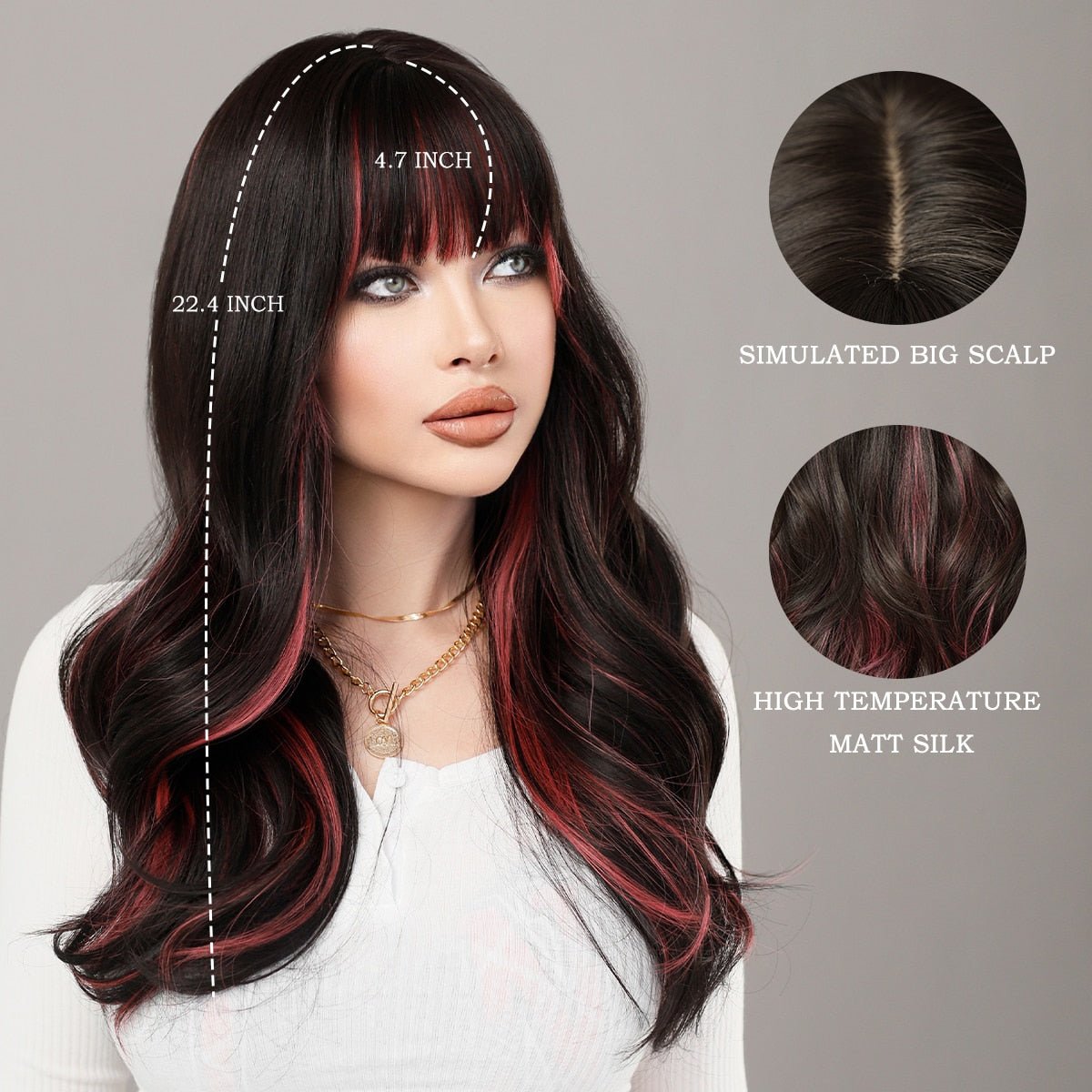 Wavy Dark Brown Highlight Pink Wigs - HairNjoy