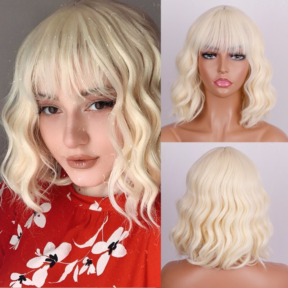 Wavy Light Blonde Short Synthetic Wigs - HairNjoy