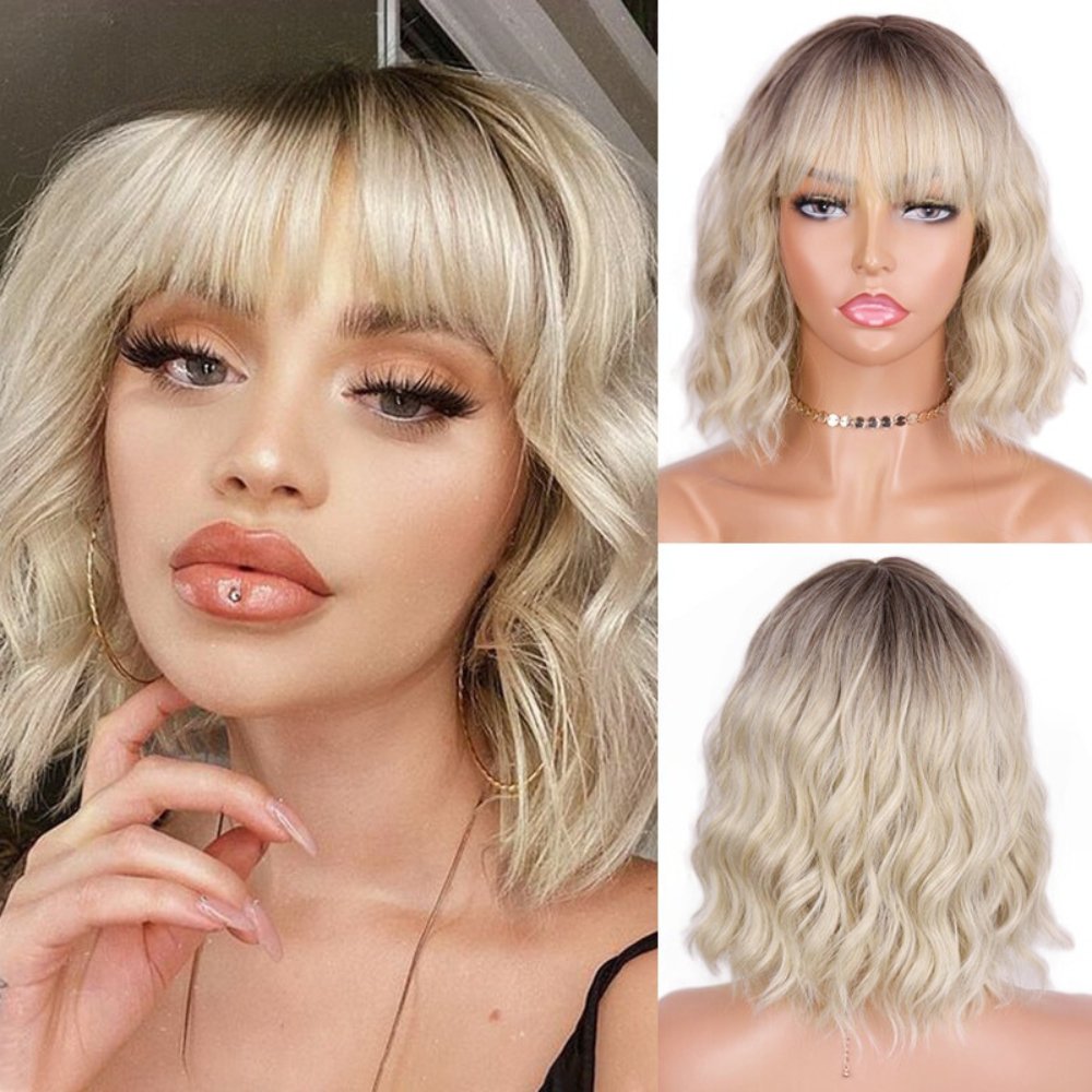 Wavy Light Blonde Short Synthetic Wigs - HairNjoy