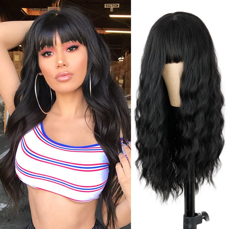 Wavy Natural Black Synthetic Wig - HairNjoy
