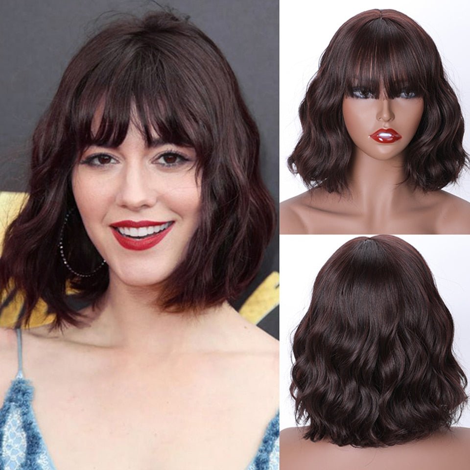 Wavy Short Dark Brown Synthetic Wig - HairNjoy