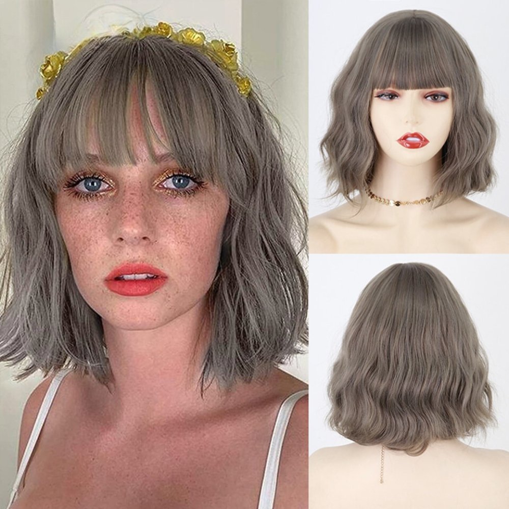Wavy Short Grey High Lights Synthetic Wigs - HairNjoy