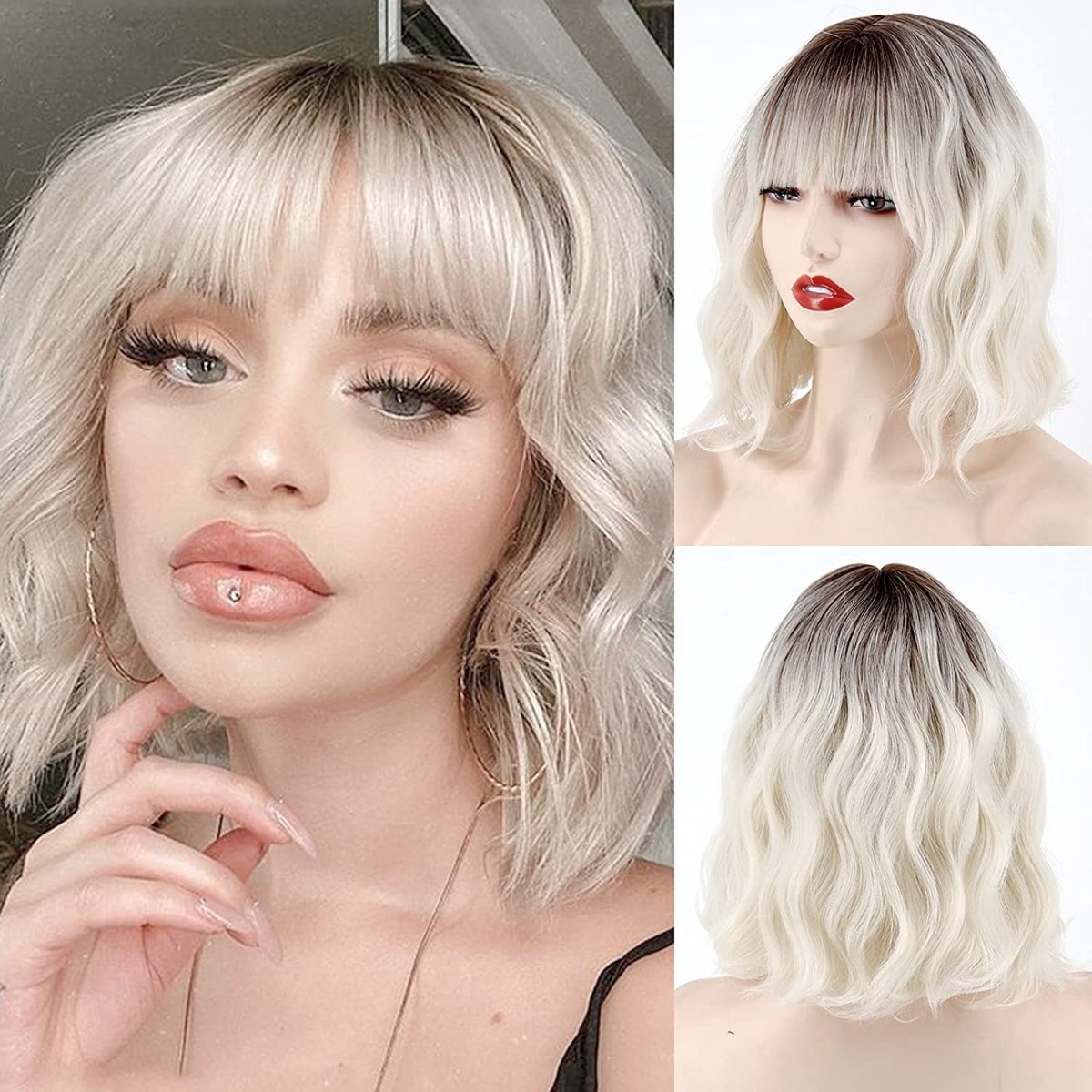 White Blonde Wavy Short Bob Synthetic Wigs - HairNjoy