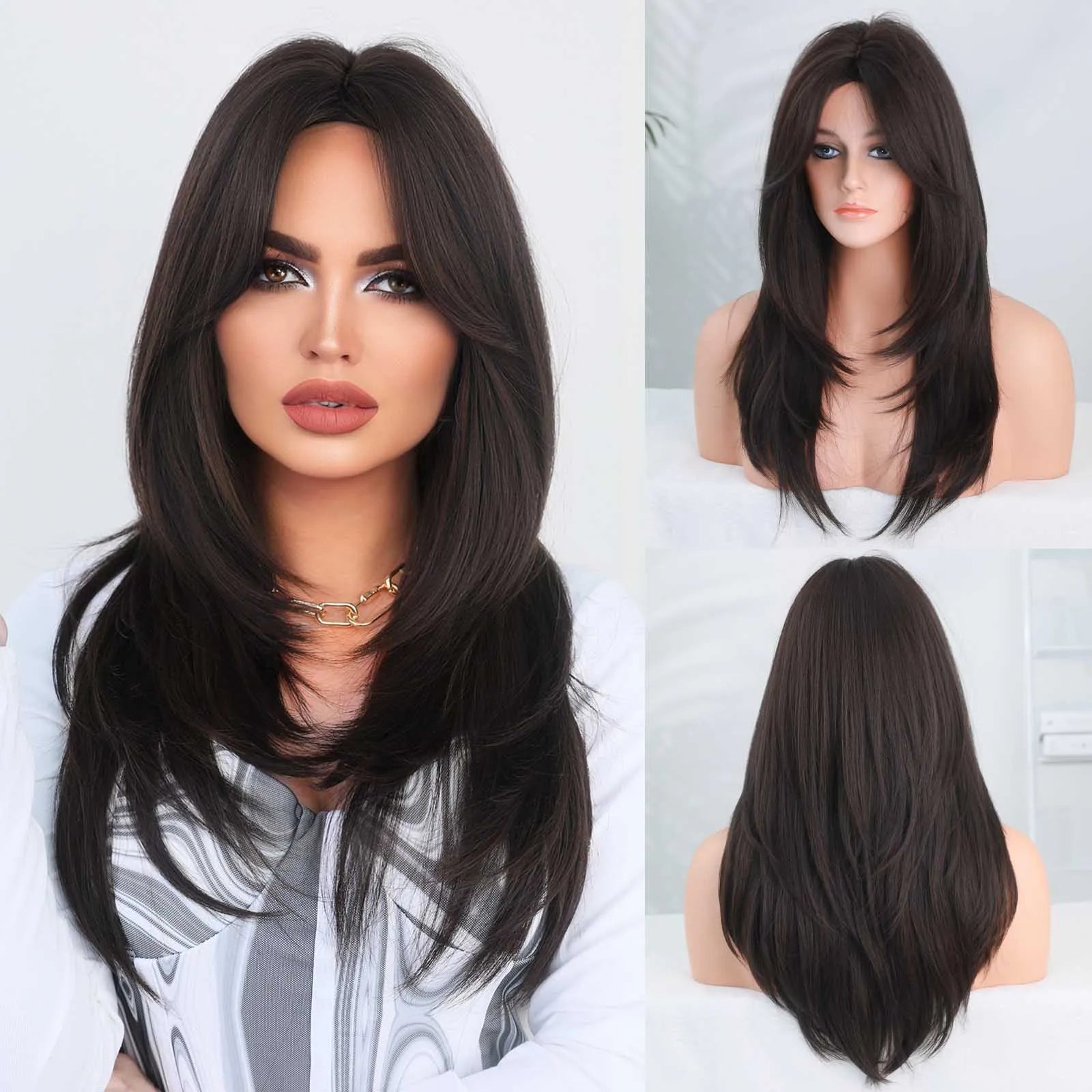 Long Wavy Synthetic Wigs with Bangs - HairNjoy