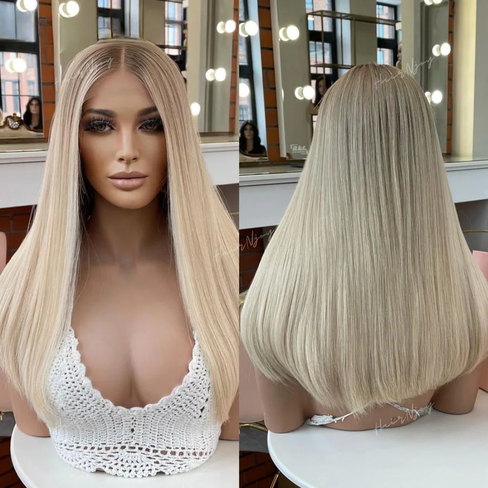 Ash Blonde Ombre Straight Wigs - HairNjoy