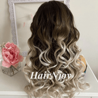 Ash Blonde Ombre Wavy Wig with Dark Roots - HairNjoy
