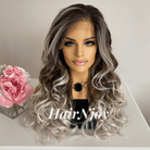 Ash Blonde Ombre Wavy Wig with Dark Roots - HairNjoy