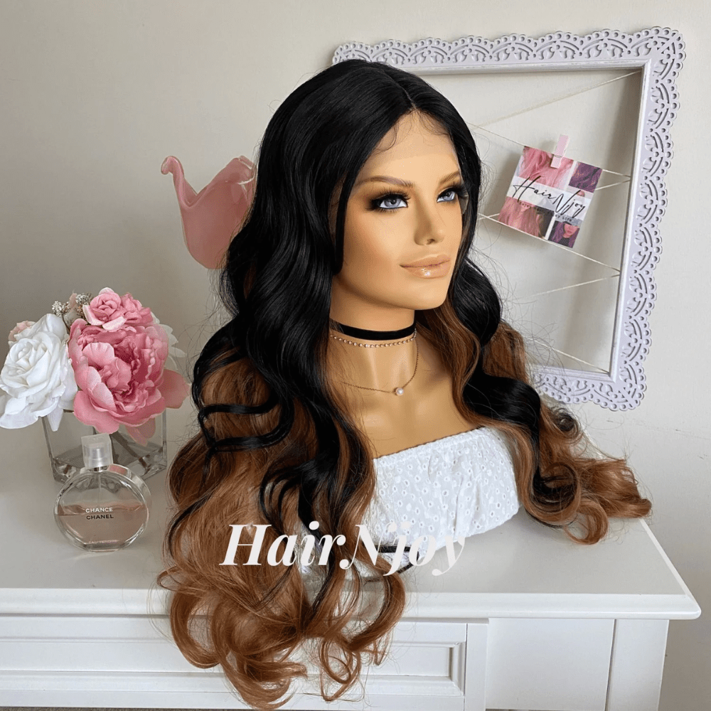 Black Brown Ombre Body Wave Lace Front Wig - HairNjoy