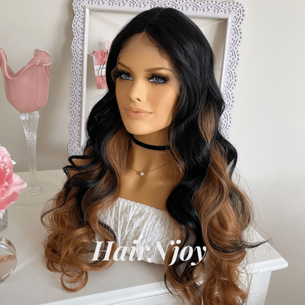 Black Brown Ombre Body Wave Lace Front Wig - HairNjoy