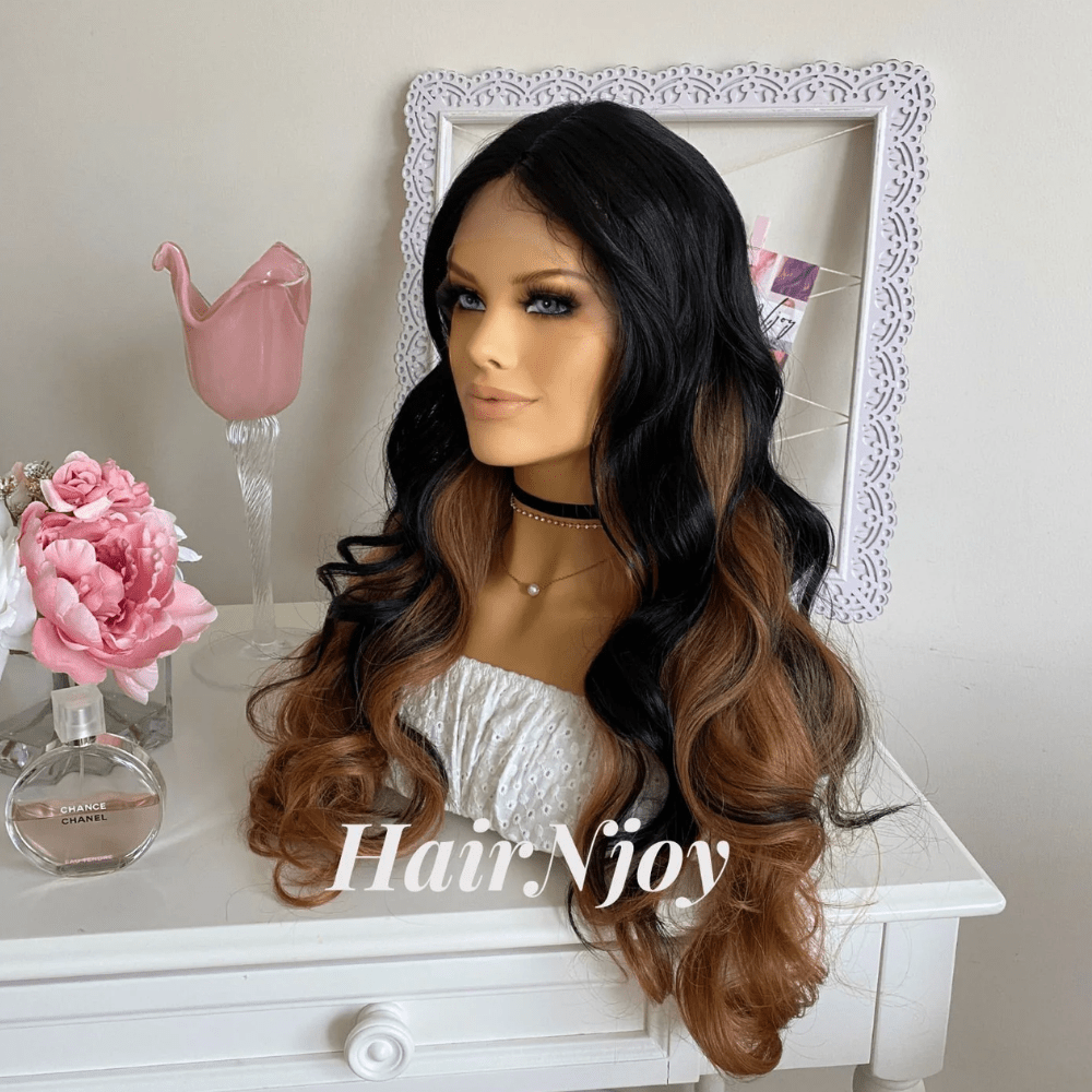 Black Brown Ombre Body Wave Lace Front Wig - HairNjoy
