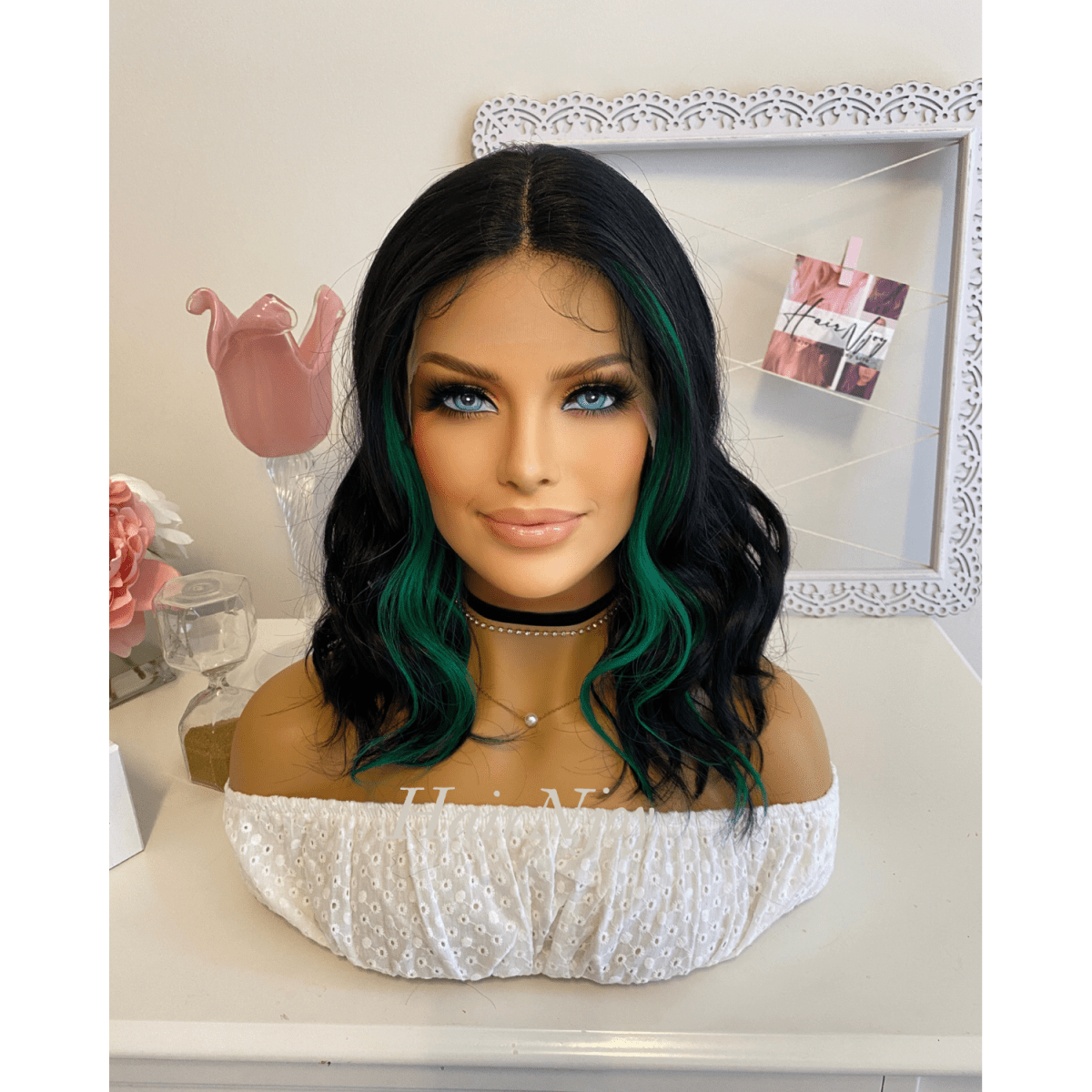 Black Green Balayage Wavy Lace Front Wig - HairNjoy