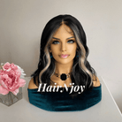Black Shoulder - Length Wig with Blonde Highlights - HairNjoy