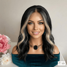 Black Shoulder - Length Wig with Blonde Highlights - HairNjoy