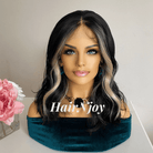 Black Shoulder - Length Wig with Blonde Highlights - HairNjoy