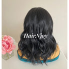 Black Shoulder - Length Wig with Blonde Highlights - HairNjoy