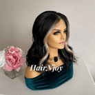 Black Shoulder - Length Wig with Blonde Highlights - HairNjoy