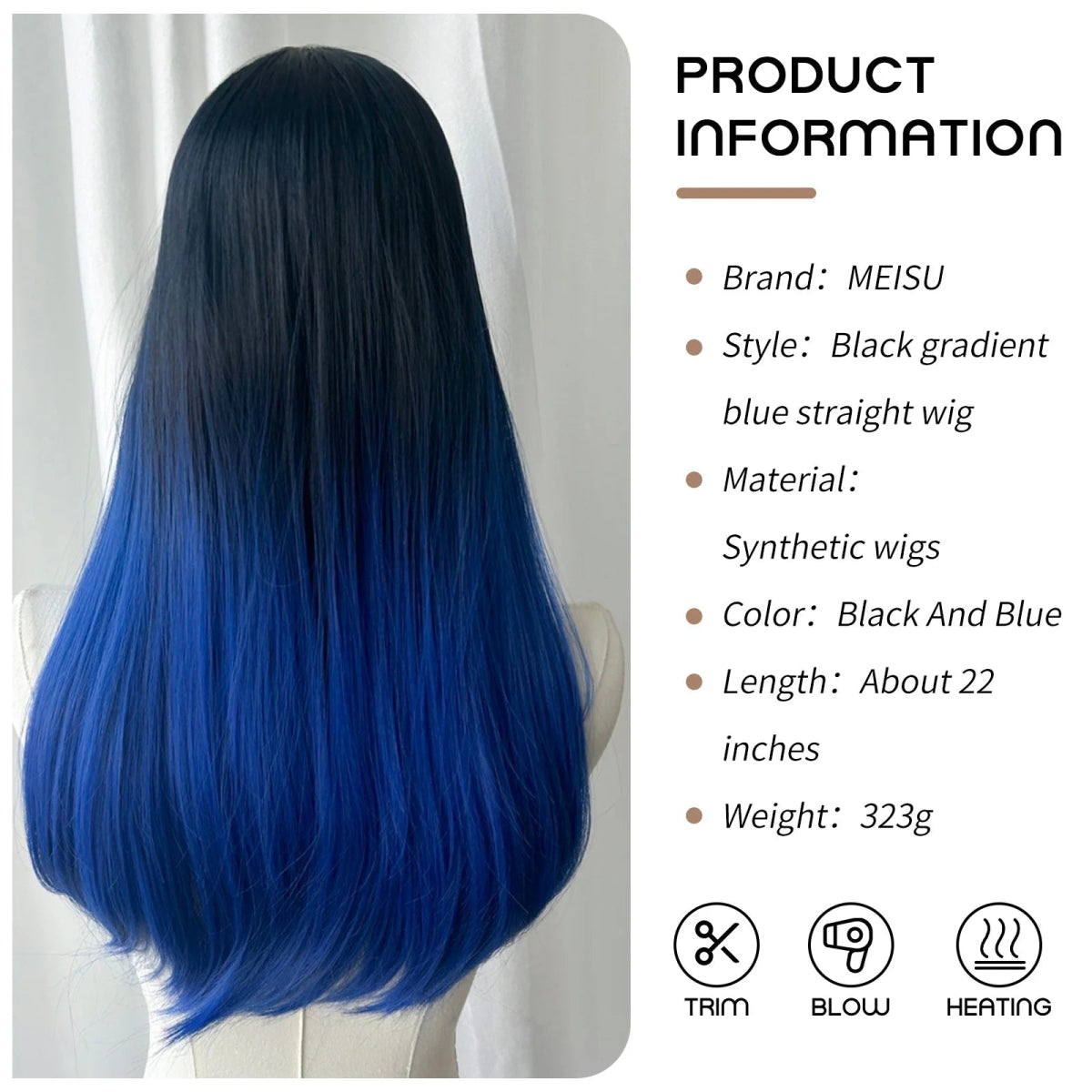 Black to Blue Straight Wig - HairNjoy