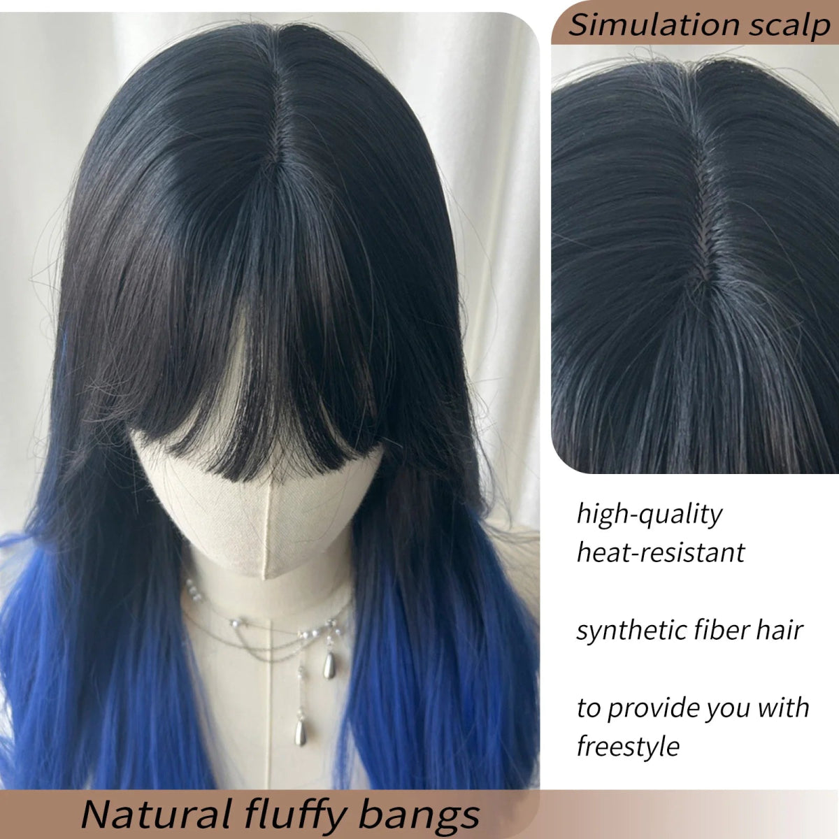 Black to Blue Straight Wig - HairNjoy