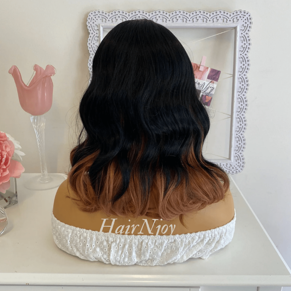 Black Warm Brown Highlights Lace Front Wavy Wig - HairNjoy