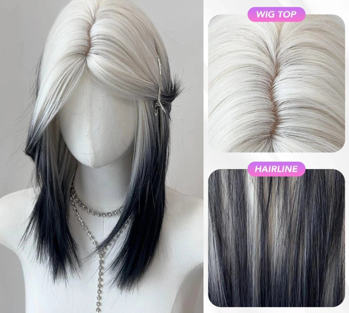 Black White Mullet Wig - HairNjoy