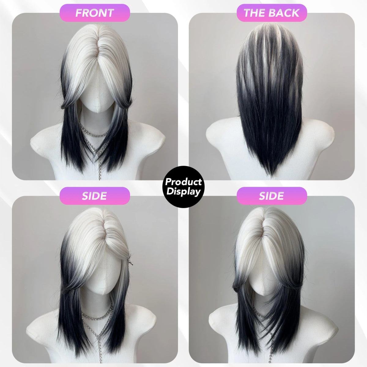 Black White Mullet Wig - HairNjoy