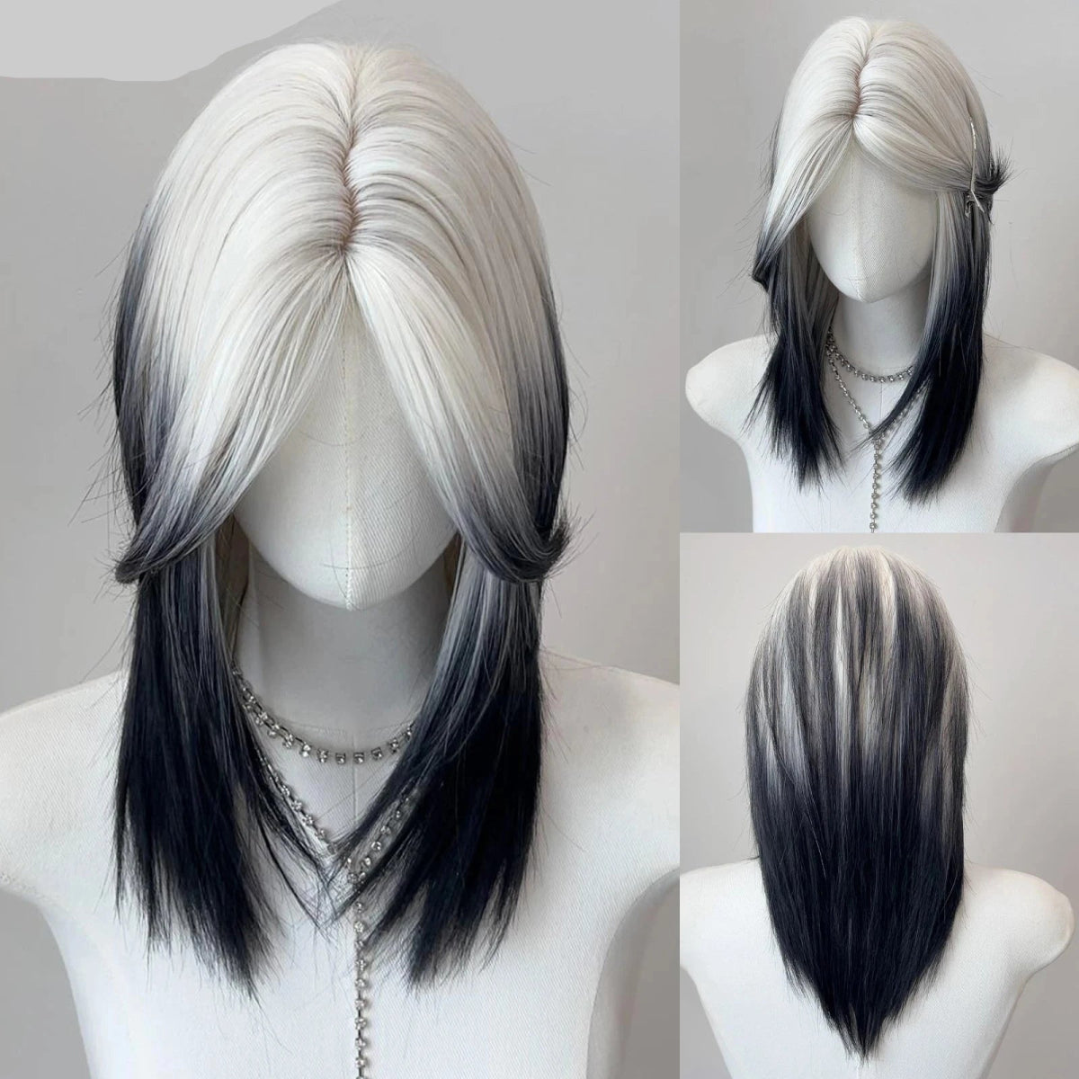 Black White Mullet Wig - HairNjoy