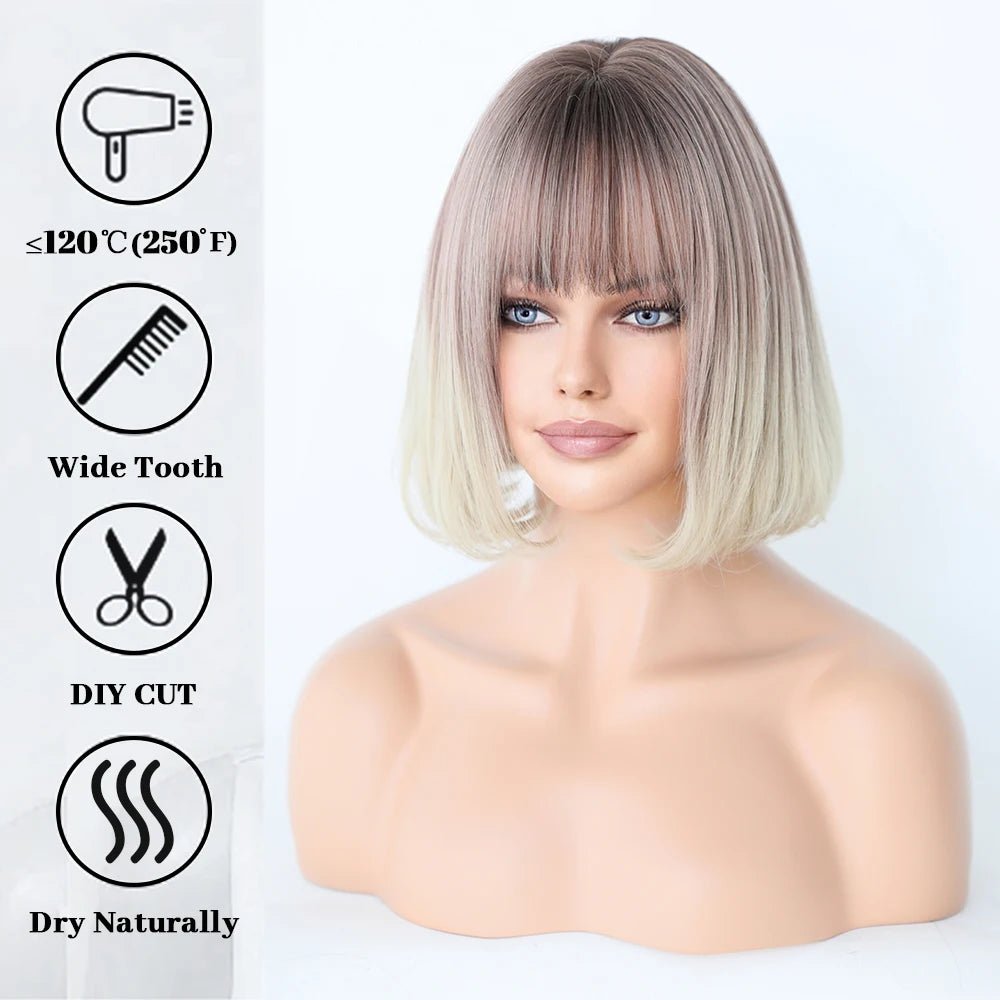 Blonde and Rose Brown Ombre Bob Wig - HairNjoy