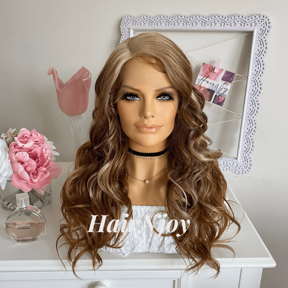Blonde Brown Balayage Highlight Curly Lace Front Wig - HairNjoy
