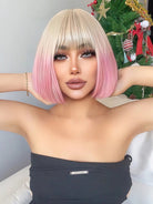 Blonde Gradient Pink Straight Wig with Bangs - HairNjoy