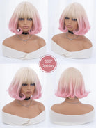 Blonde Gradient Pink Straight Wig with Bangs - HairNjoy