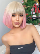 Blonde Gradient Pink Straight Wig with Bangs - HairNjoy