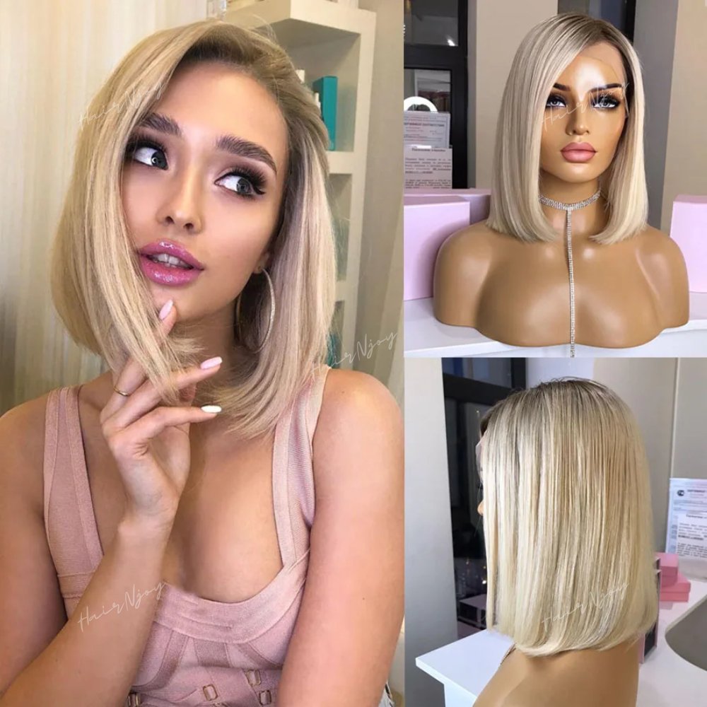 Blonde Short Bob Human Hair Wigs - HairNjoy