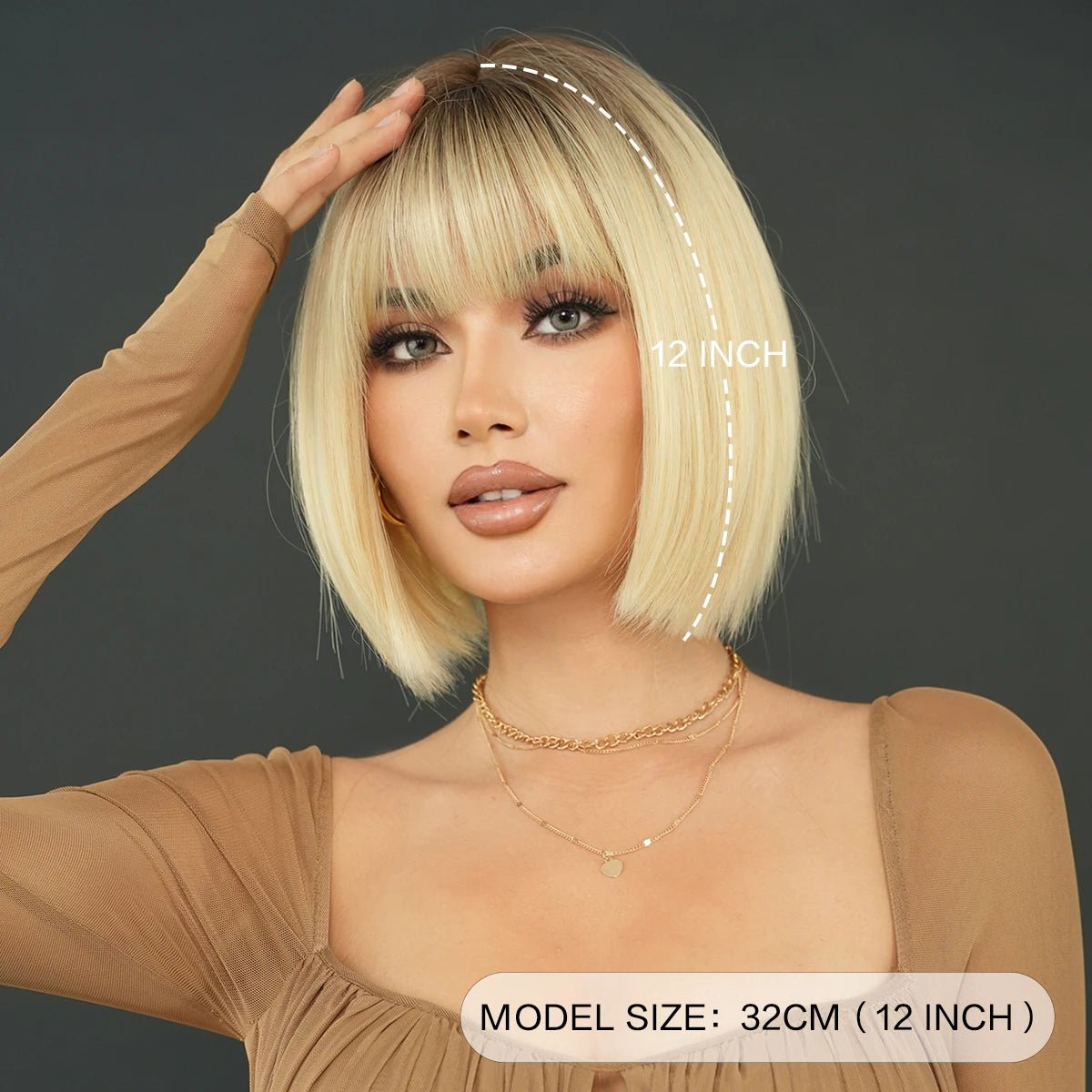 Blonde Short Wig with Bangs - HairNjoy